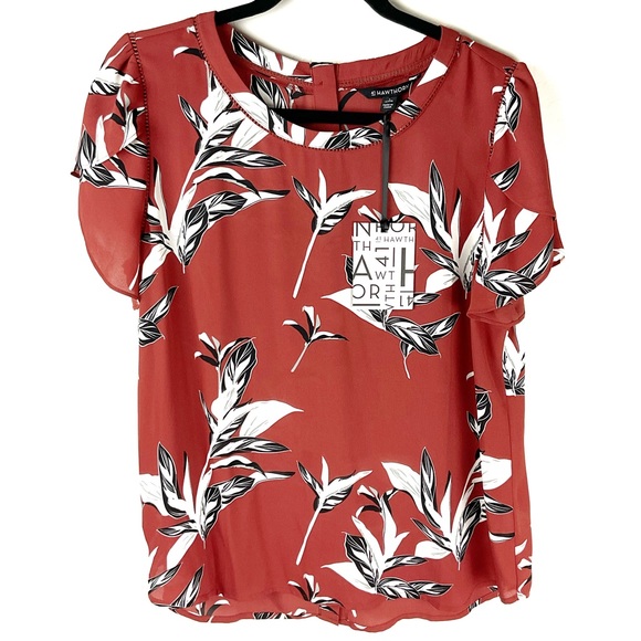 NWT 41 Hawthorn Lakynn Lattice Detail Button Back Blouse Burnt Orange Fl… - Picture 1 of 7